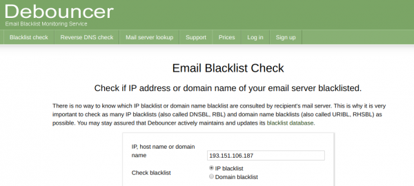 Email blacklist check