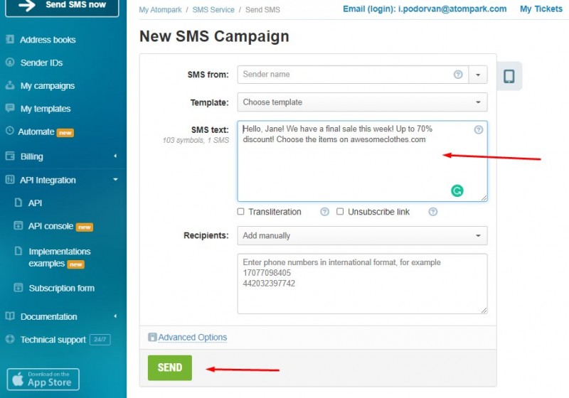 Sending SMS online