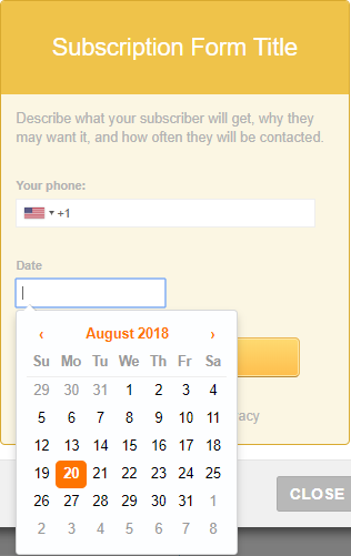 subscription form with date field 