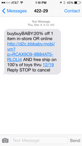 Mobile coupon text code